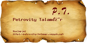 Petrovity Talamér névjegykártya
